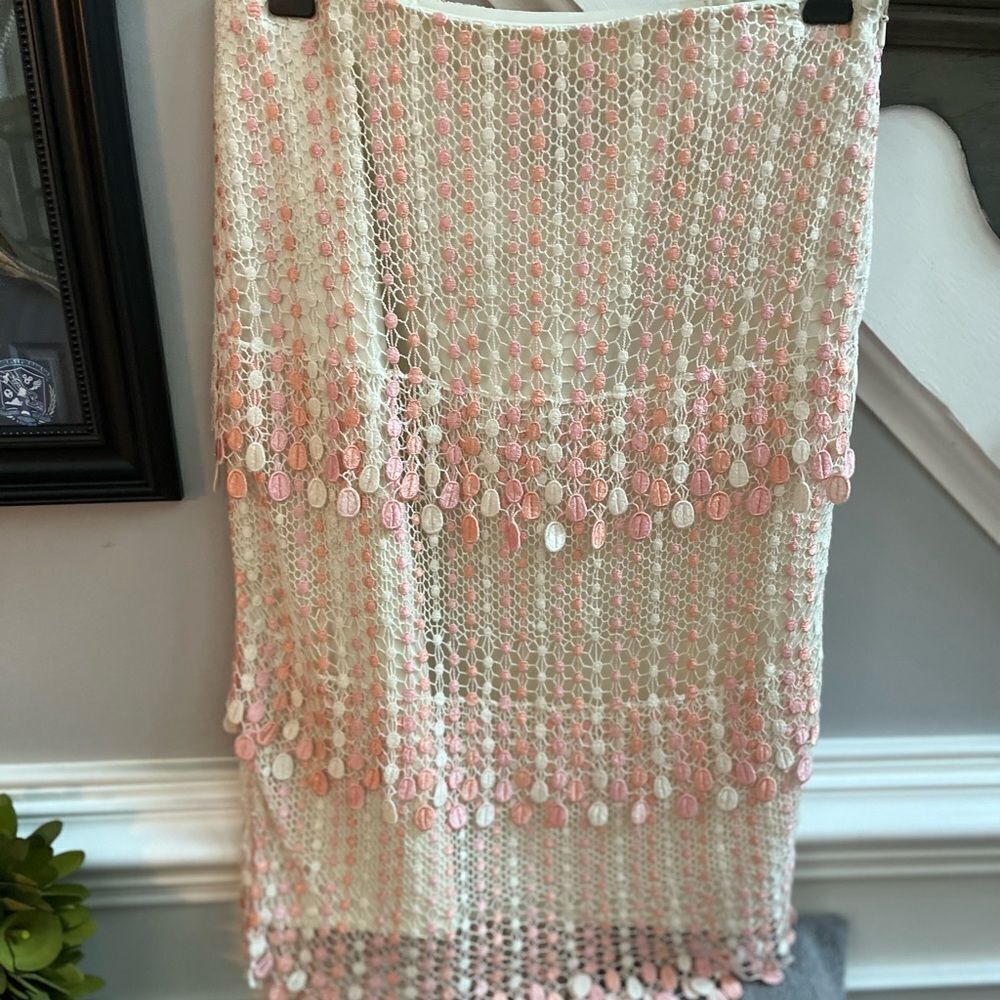 Focus by Shani Peach Pink & Cream Crochet Drops Skirt sz 6 EUC